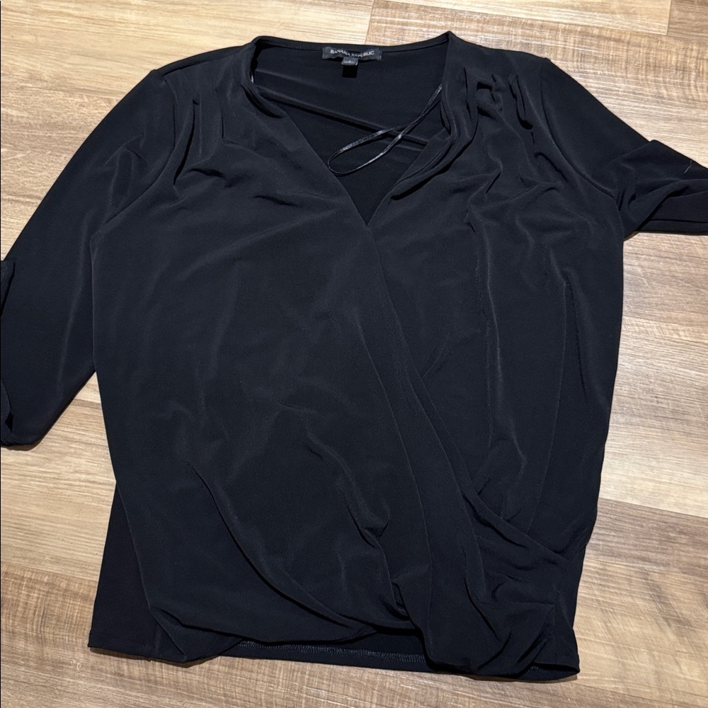 Banana Republic stretchy wrap front black top blouse